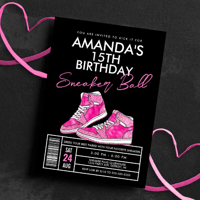 Pink Sneaker Ball Birthday Invitation | Zazzle