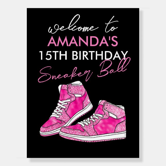 Pink Sneaker Ball Birthday Welcome Foam Board (Front)