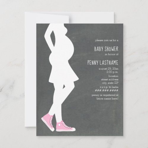 Pink Sneakers Baby Bump Baby Shower Invitation