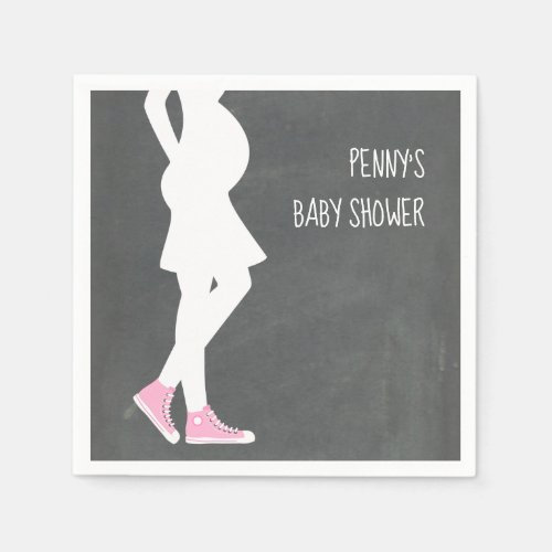 Pink Sneakers Baby Bump Baby Shower Napkins