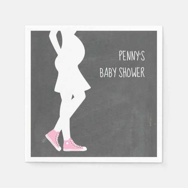 Pink Sneakers Baby Bump Baby Shower Napkins (Front)