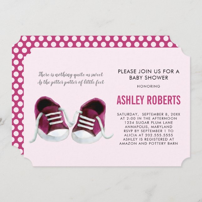 Pink Sneakers Baby Shower Invitation, Baby Girl Invitation (Front/Back)