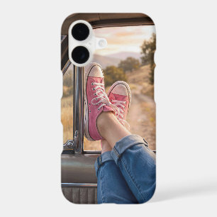 Pink Sneakers in Retro Car Window iPhone 17 Case