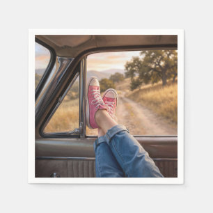 Pink Sneakers in Retro Car Window Napkins
