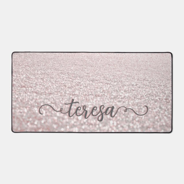 Pink Snow Crystals Desk Mat (Front)
