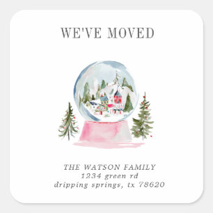 Pink Snow Globe Cute Moving Announcement Square Sticker