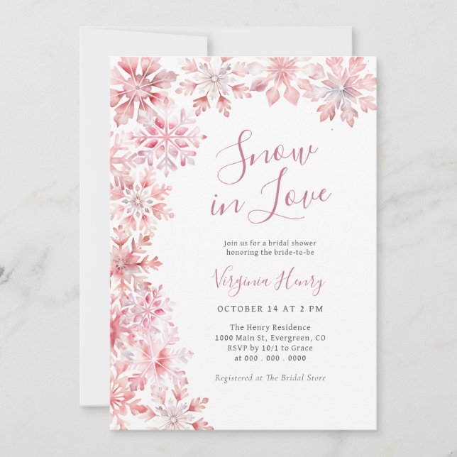 Pink Snow In Love Bridal Shower Invitation (Front)