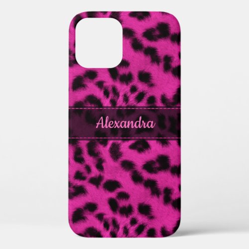 Pink Snow Leopard Skin Print Name Customized iPhone 12 Pro Case