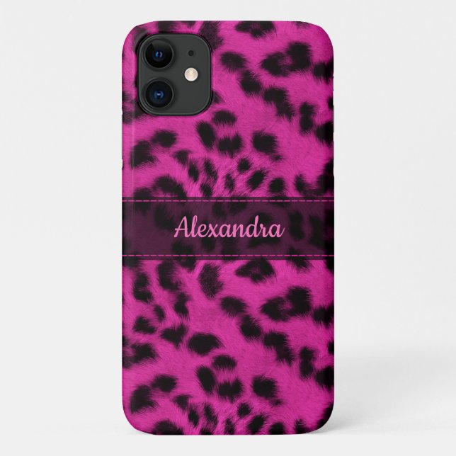 Pink Snow Leopard Skin Print, Name Personalized Case-Mate iPhone Case (Back)