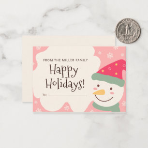 Pink Snow Man Personalized Christmas Card