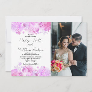 Pink Snow Wedding Invitations with photo