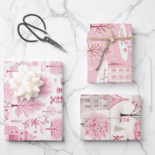 Pink Snow Winter Wonderland Christmas Wrapping Paper Sheets