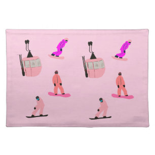 Pink Snowboard Snowboarding Cloth Placemat