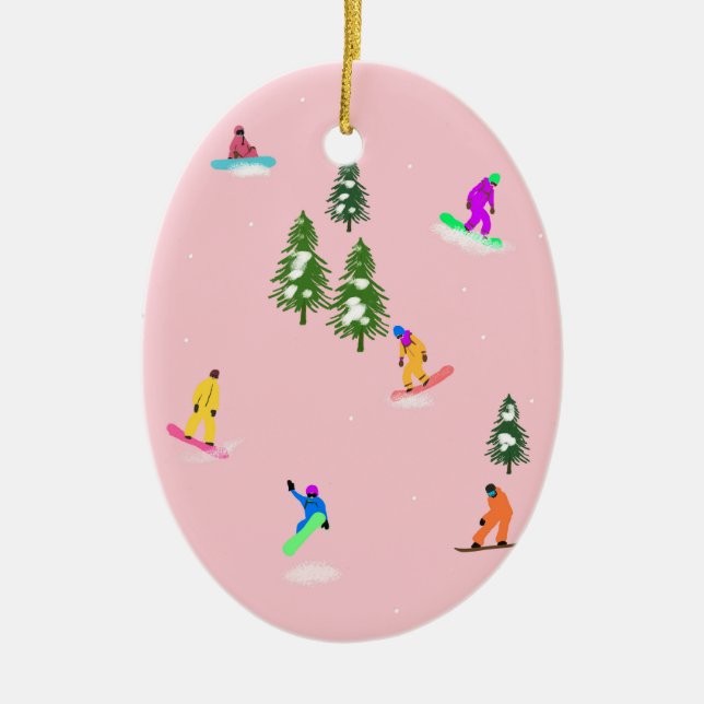 Pink Snowboarders Snowboarding Illustration    Ceramic Ornament (Front)