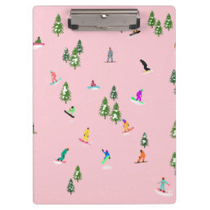 Pink Snowboarders Snowboarding Illustration   Clipboard