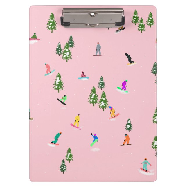 Pink Snowboarders Snowboarding Illustration   Clipboard (Front)