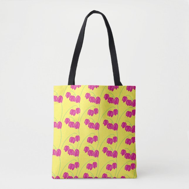 Pink snowdrops floral yellow tote bag (Front)