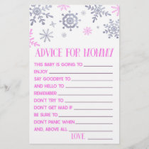 Pink Snowflake Advice Baby Shower Game Activity Stationery
