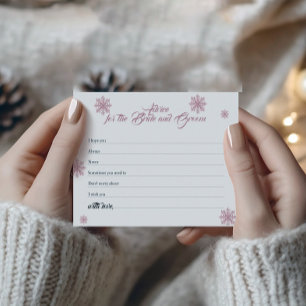 Pink Snowflake Advice Card Winter Bridal Shower Flyer