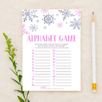 Pink Snowflake Alphabet Baby Shower Game Stationery