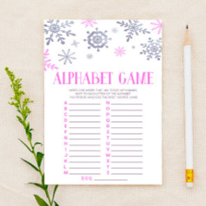 Pink Snowflake Alphabet Baby Shower Game Stationery