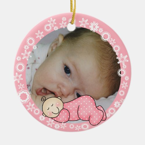 Pink Snowflake Baby 1st Christmas Ornament