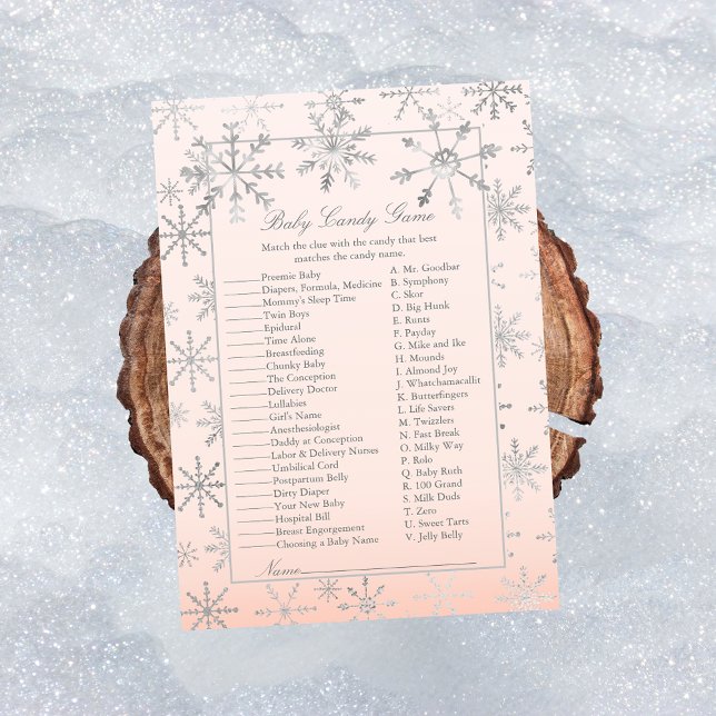 Pink Snowflake Baby Candy Baby Shower Game Invitation (Creator Uploaded)