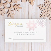 Pink Snowflake Baby Diaper Raffle Card