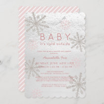 Pink Snowflake Baby Its Cold Drive-by Baby Shower Invitation
