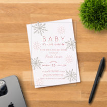 Pink Snowflake Baby Its Cold Outside Baby Shower Acrylic Invitations