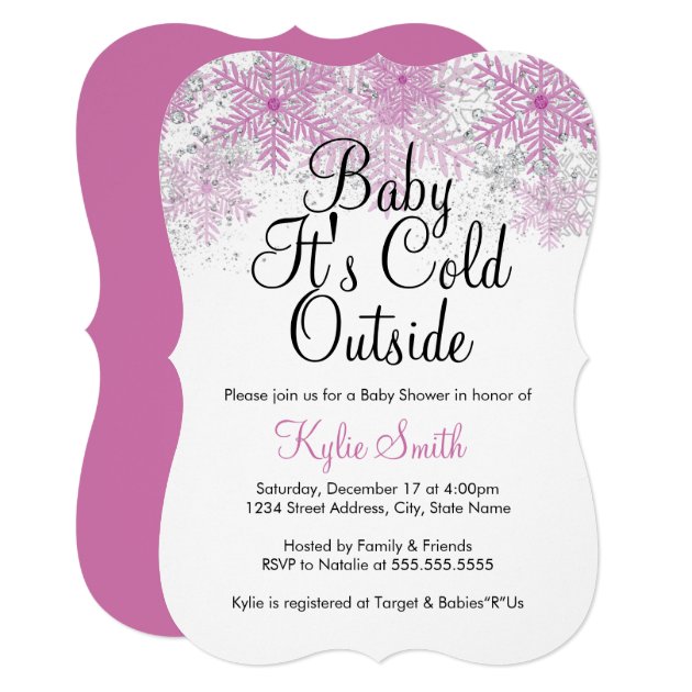 Pink Snowflake Baby It's Cold Outside Baby Shower Invitation