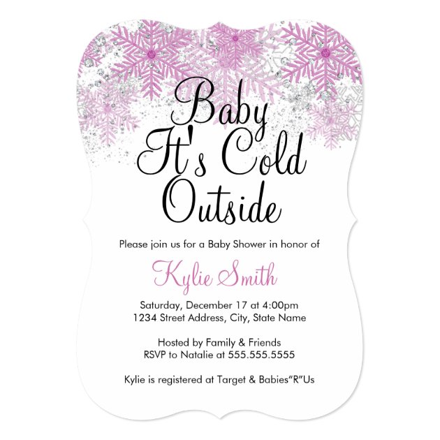 Pink Snowflake Baby It's Cold Outside Baby Shower Invitation
