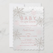 Pink Snowflake Baby Its Cold Outside Baby Shower Invitation (Front)