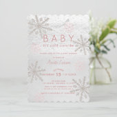 Pink Snowflake Baby Its Cold Outside Baby Shower Invitation (Standing Front)