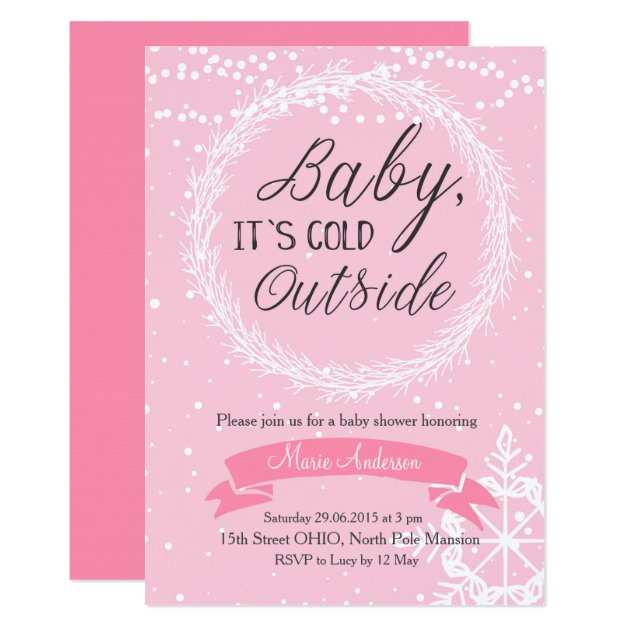 Pink Snowflake Baby It's Cold Outside Invitation