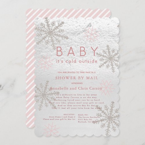 Pink Snowflake Baby Its Cold Shower by Mail Invitation