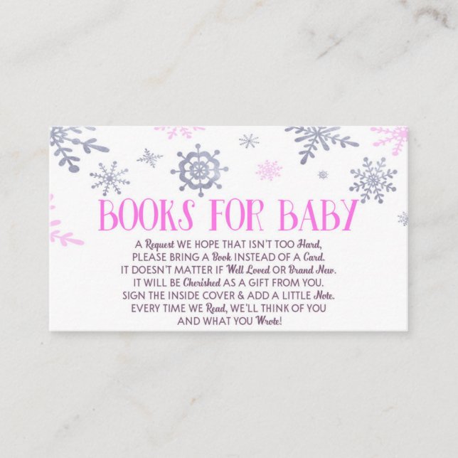 Pink Snowflake Baby Shower Books For Baby Card (Front)
