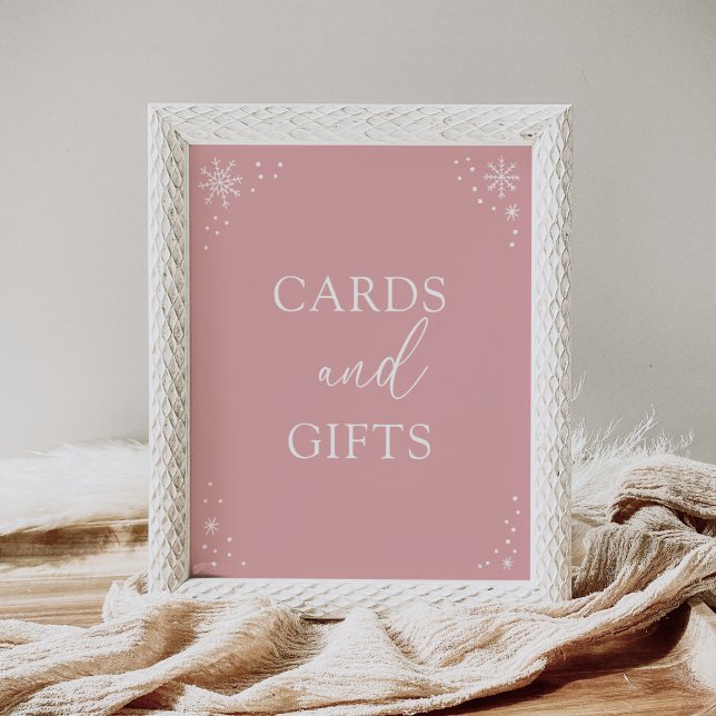 Pink Snowflake Baby Shower Cards and Gifts Sign (Creator Uploaded)