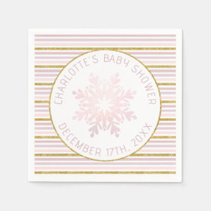 Pink Snowflake Baby Shower Cocktail Napkins