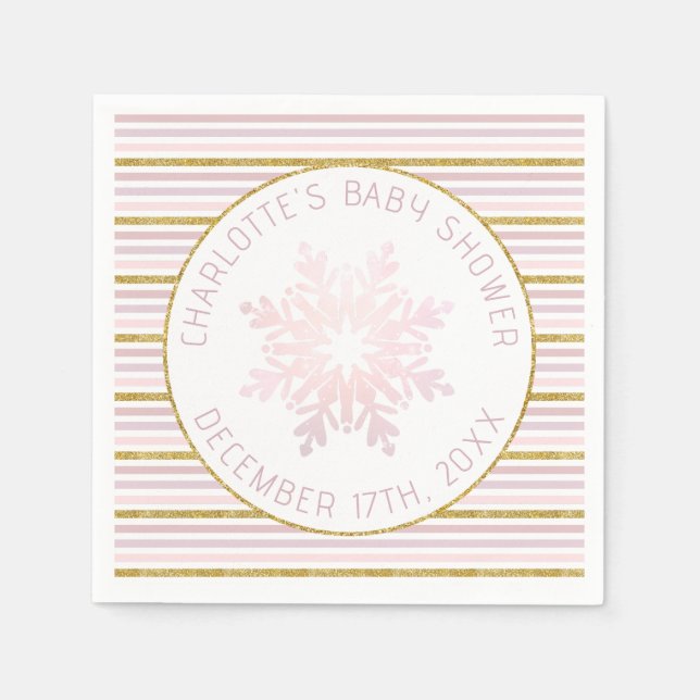 Pink Snowflake Baby Shower Cocktail Napkins (Front)