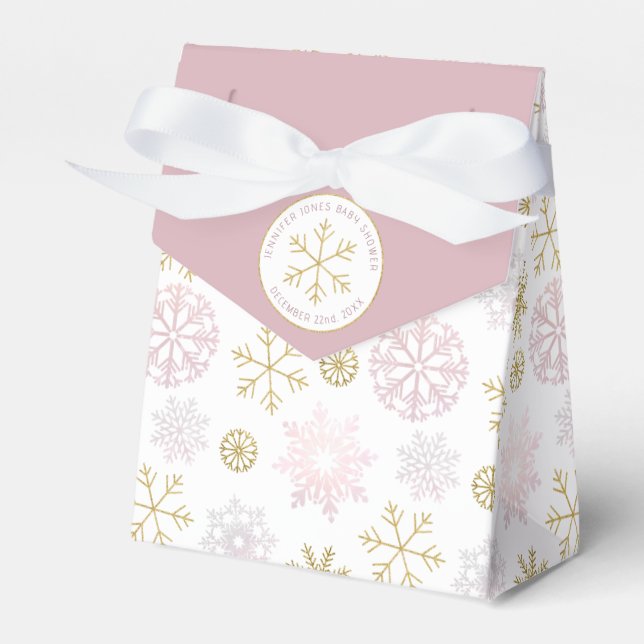 Pink Snowflake Baby Shower Favor Box (Front Side)