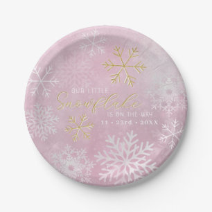 Pink Snowflake Baby Shower Favor Box Paper Plates