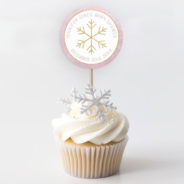 Pink Snowflake Baby Shower Favor Sticker (Winter Wonderland Blush Pink Baby Shower Favor Stickers)