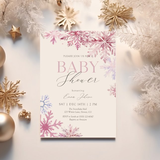 Pink Snowflake Baby Shower Invitation (Creator Uploaded)