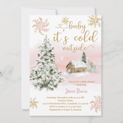 Pink Snowflake Baby Shower Invitation