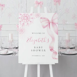 Pink Snowflake Baby Shower Invitation Welcome Sign