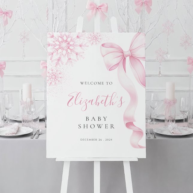 Pink Snowflake Baby Shower Invitation Welcome Sign (Creator Uploaded)