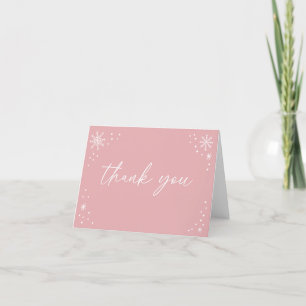 Pink Snowflake Baby Shower Letterpress Thank You Card