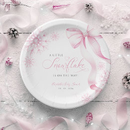 Pink Snowflake Baby Shower Paper Plates