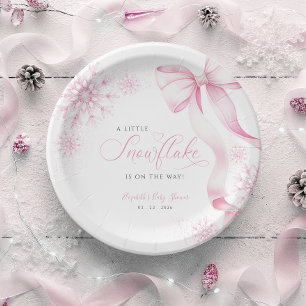 Pink Snowflake Baby Shower Paper Plates